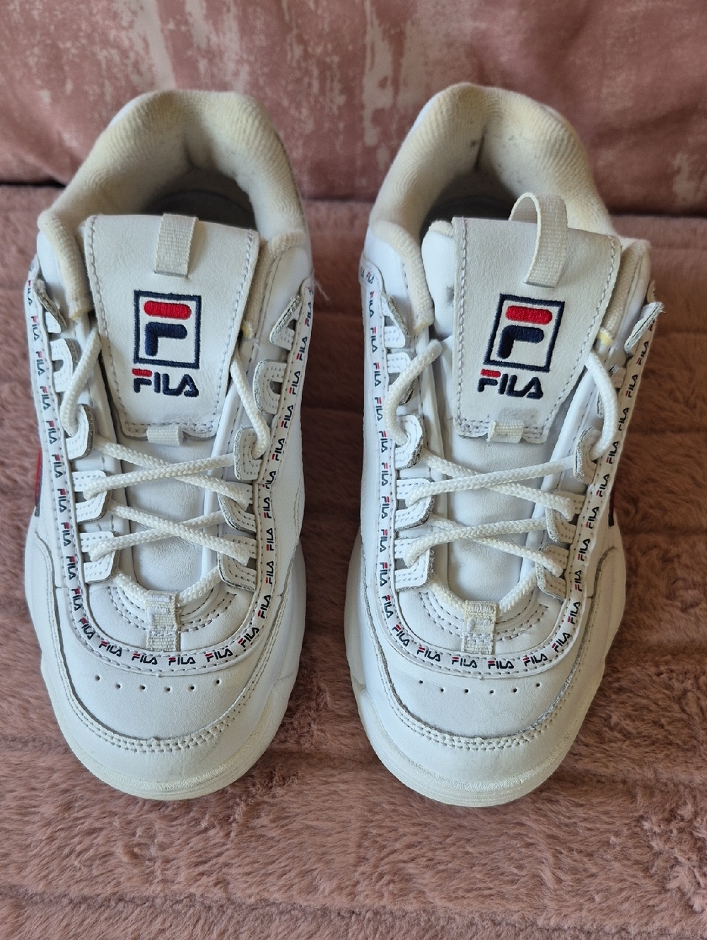 Fila Kids White Sneakers with Red & Navy Logo Trim